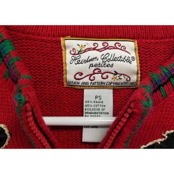 Heirloom Collectibles Vtg Scottie Dog Christmas Sweater Full Zip Jacket, Size PS - Picture 3 of 7